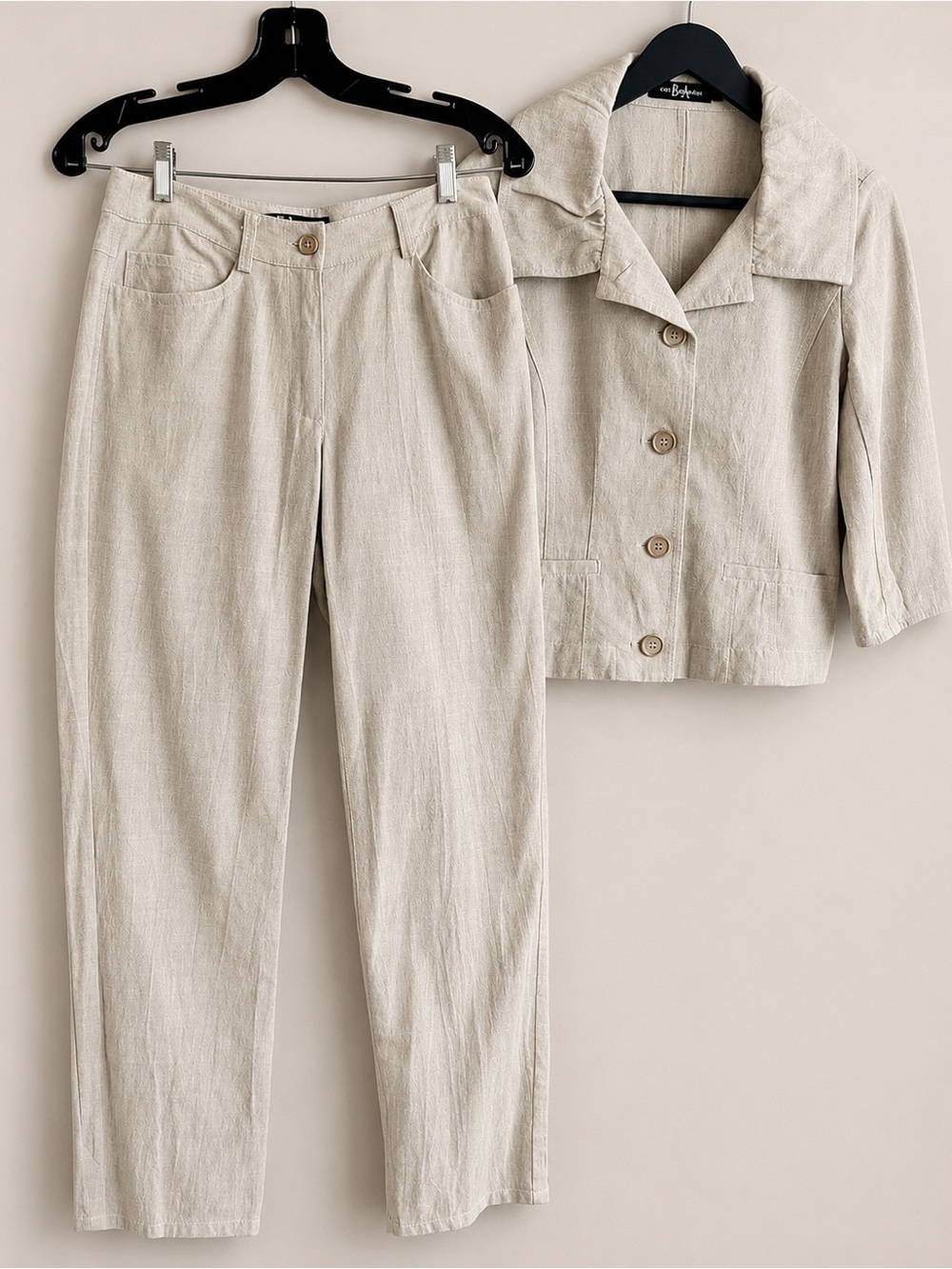 Eric Alexander 2 Piece Pant Suit Size 34 Linen Blend Career Office Set Cropped
